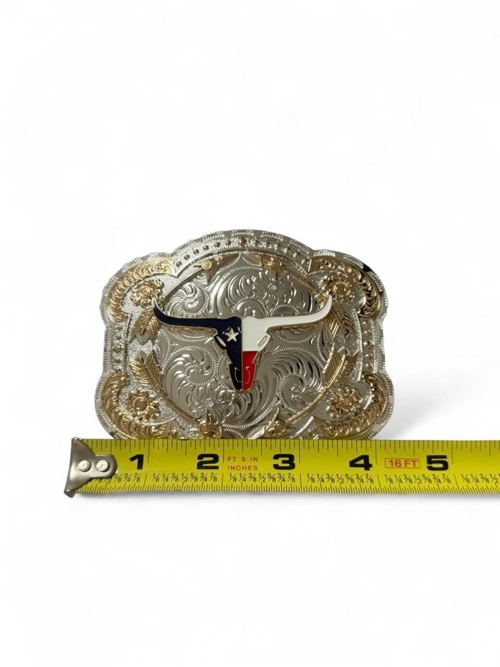 Western Longhorn Buckle with Red, White & Blue Accent